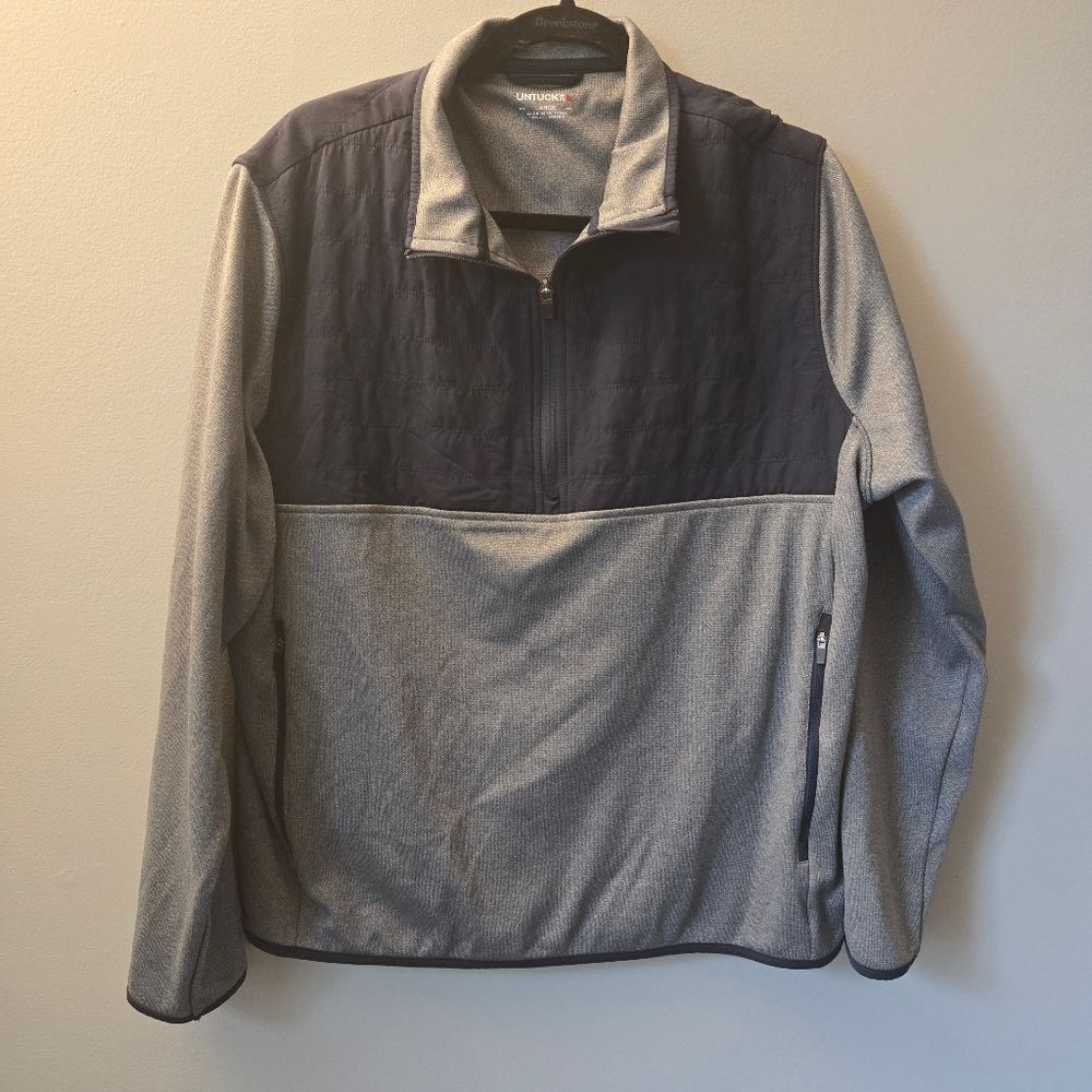 UNTUCKit Tyrus Men's Quarter Zip Pullover Gray Navy Sweatshirt